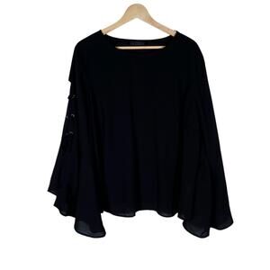 Eloquii Top 18 Plus Size Black Flowy Lace Up Bell Sleeves Boho Chic Gothic Glam